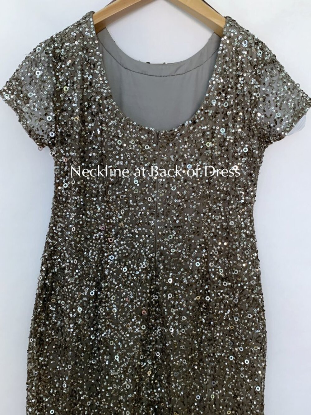 Adrianna Papell Scoop-Back All-Over Sequin Gown | Lead Gray | Size 18W - Picture 5 of 16